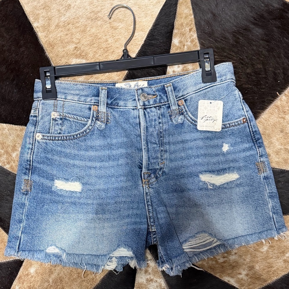 NWT Free People Blue Distressed Jean Shorts #0026